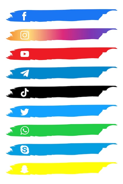 Conjunto de etiquetas de redes sociales. facebook, whatsapp, youtube, tik tok, twitter, skype, instagram