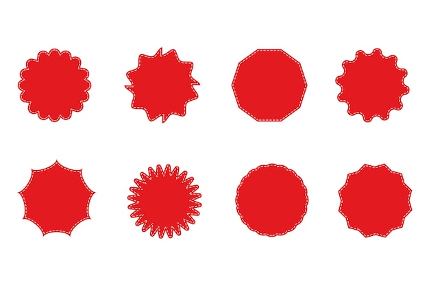Conjunto de etiquetas rojas redondas en un fondo blanco aislado Vector Eps