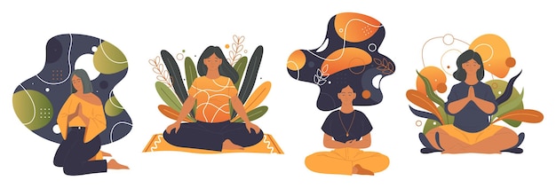 Conjunto de etiquetas de vector de práctica de meditación o yoga