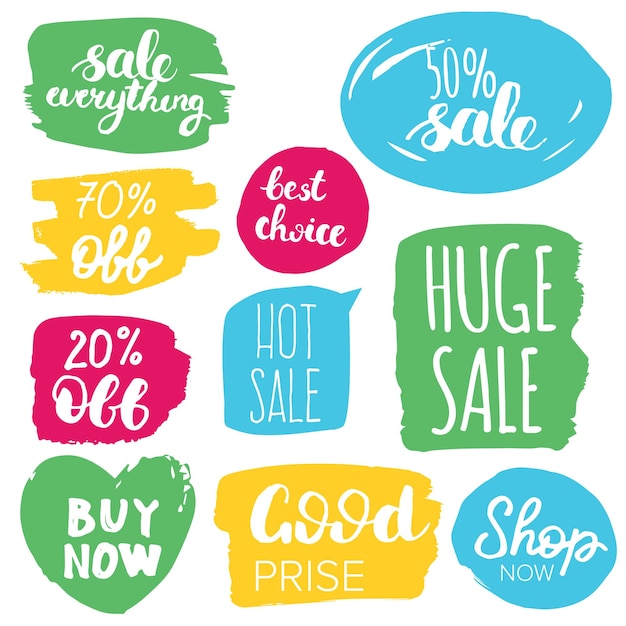 Conjunto de etiquetas de venta Etiquetas de ilustración vectorial dibujadas a mano para compras en el comercio electrónico