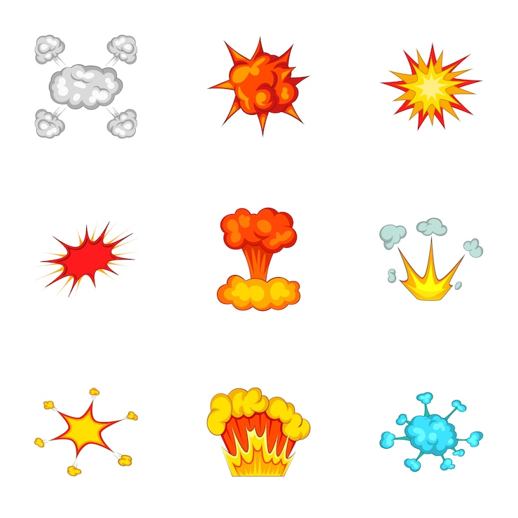 Vector conjunto de explosión abstracta, estilo de dibujos animados