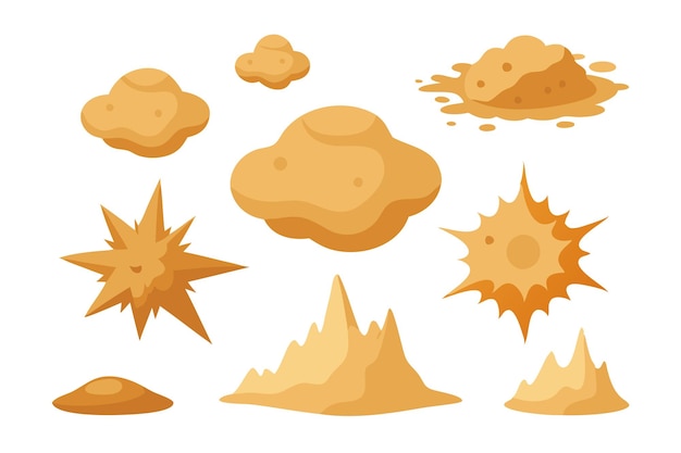 Conjunto de explosión de arena ilustración de vector plano aislado en fondo blanco