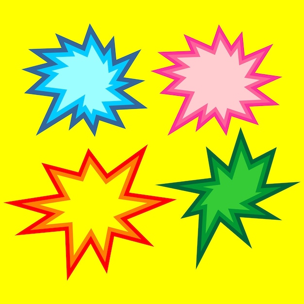 Conjunto de explosiones de efecto de dibujos animados o Sparkle Star Icon Burst Border