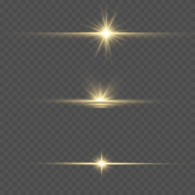 Conjunto de explosiones de luz amarilla brillante