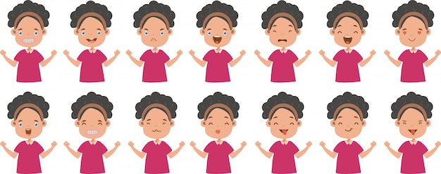 Vector conjunto de expresión facial de emociones faciales de niña.