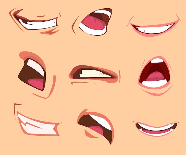 Vector conjunto de expresiones de boca de dibujos animados