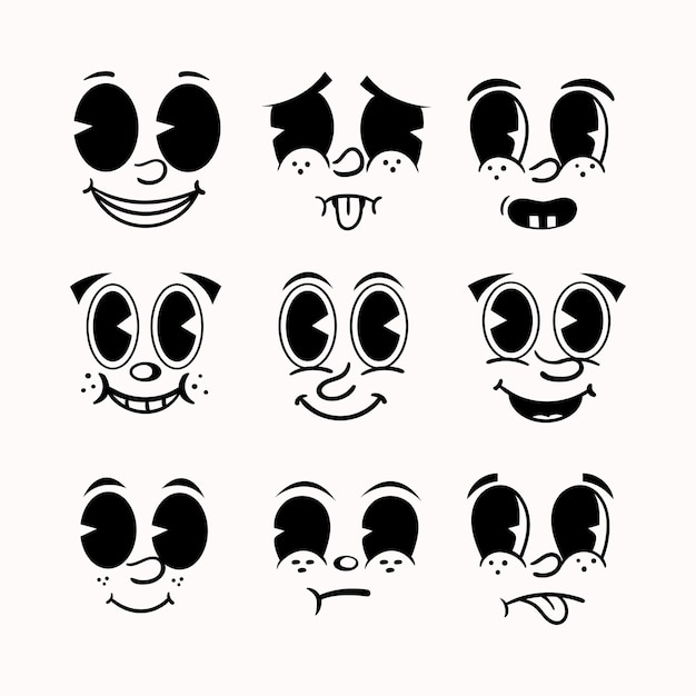 Conjunto de expresiones de dibujos animados retro