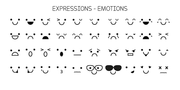 Conjunto de expresiones Emociones sentimientos caras simples dibujos animados enojado feliz llorando asustado riendo