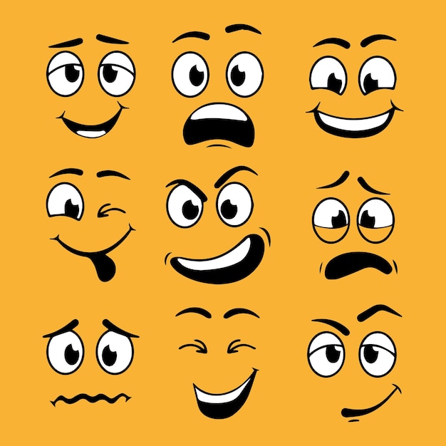 Vector conjunto de expresiones faciales cómicas