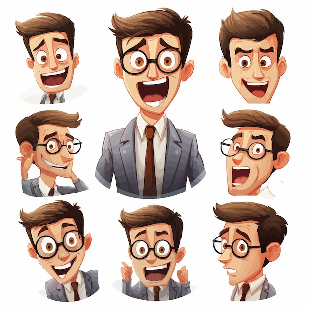 Vector conjunto de expresiones faciales del trabajador de oficina