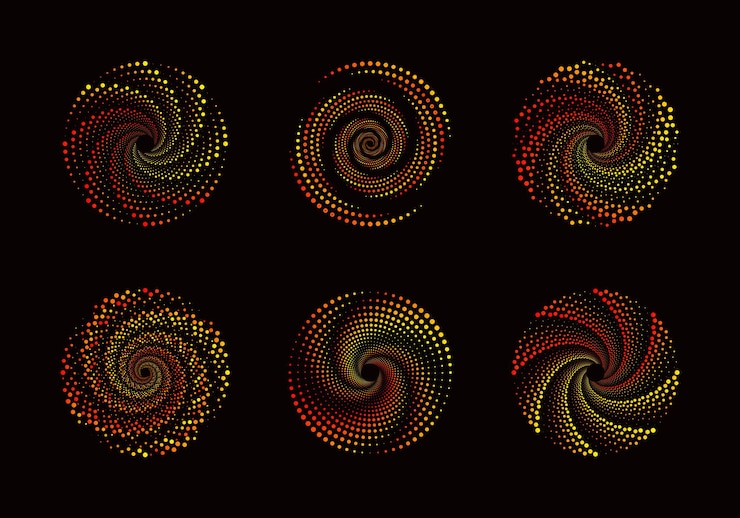Vector conjunto, de, extracto, gradiente, punteado, círculos