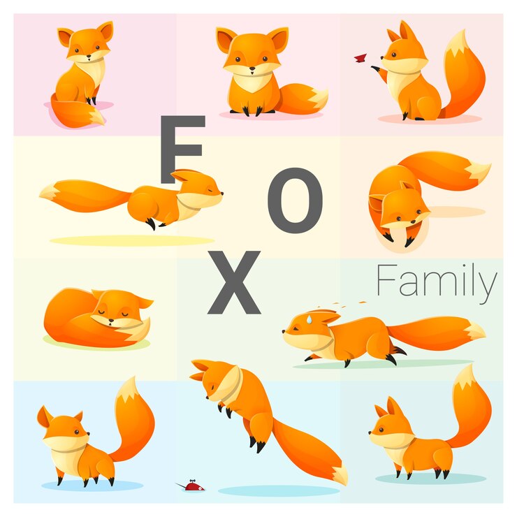 Vector conjunto de familia fox