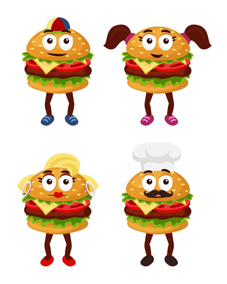 Vector conjunto familiar de carácter hamburguer