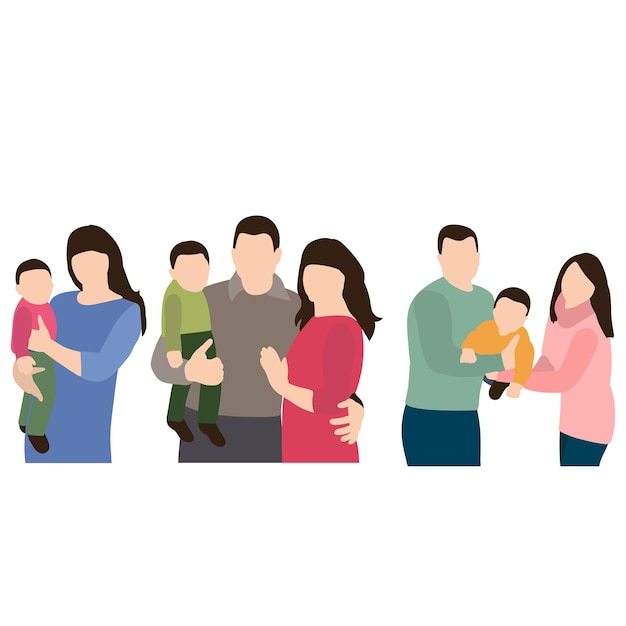 Conjunto familiar de retratos de estilo plano aislado vectorial