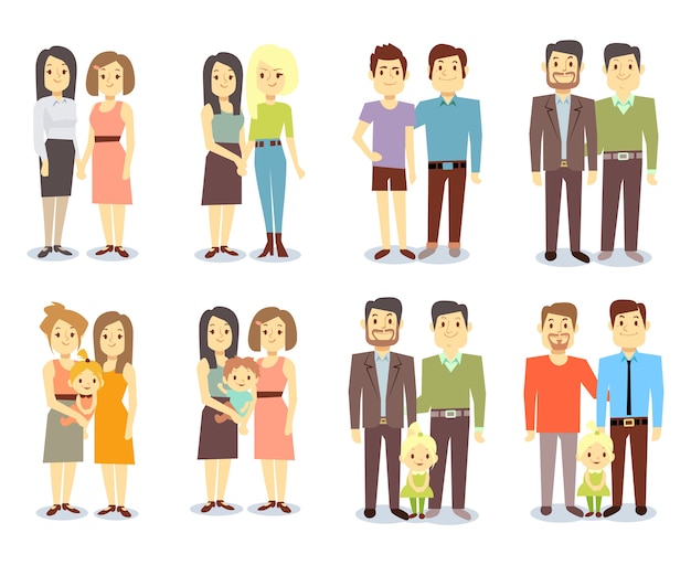 Conjunto de familias gay homosexuales LGBT vector
