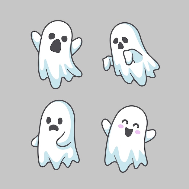 conjunto, de, fantasma, lindo, halloween, caricatura