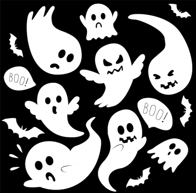 Vector conjunto de fantasmas blancos de miedo