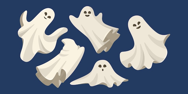 Conjunto de fantasmas divertidos y amigables.