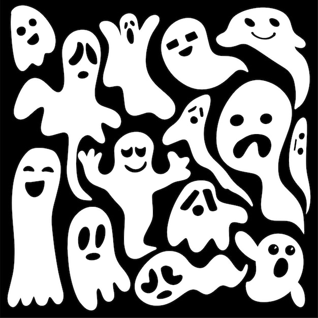 Vector conjunto de fantasmas de halloween elemento de ilustración de vista previa de la fiesta de halloween fantasma blanco fantasmas con una cara aterradora