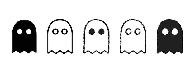 Conjunto de fantasmas Ilustración vectorial de fantasmas dibujada a mano Silhueta misteriosa de fantasmas de Halloween Espíritu simple negro