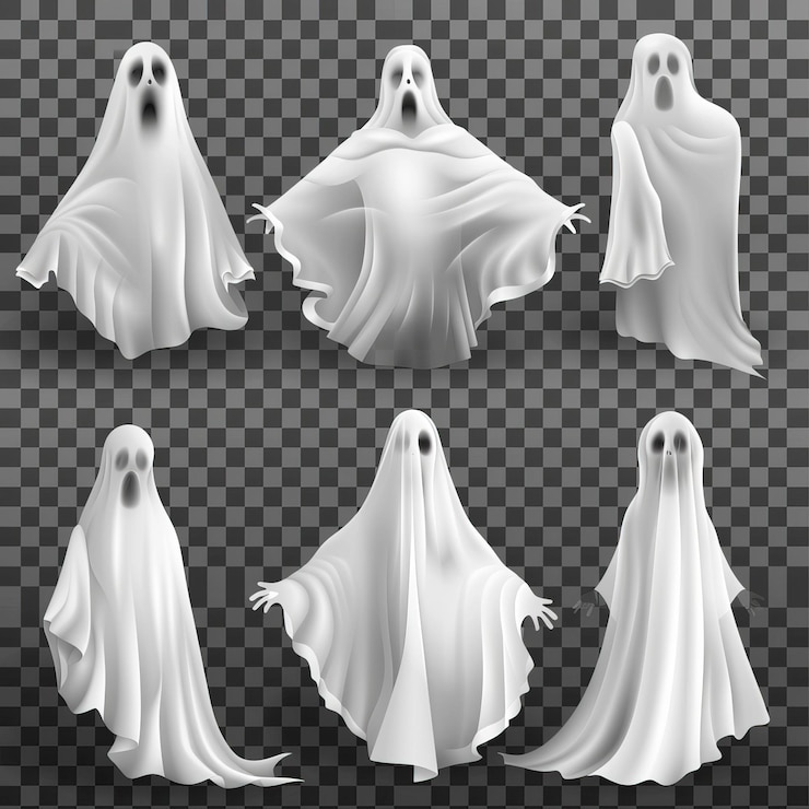 Vector conjunto de fantasmas realistas aislados en transparente