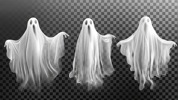 Conjunto de fantasmas realistas aislados en transparente
