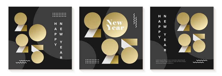 Conjunto de feliz año nuevo 2025 Ilustración de fondo con número de corte de papel dorado