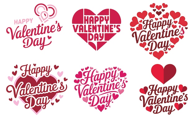 Conjunto de Feliz Día de San Valentín corazón tipografía texto letras diseños de logotipo