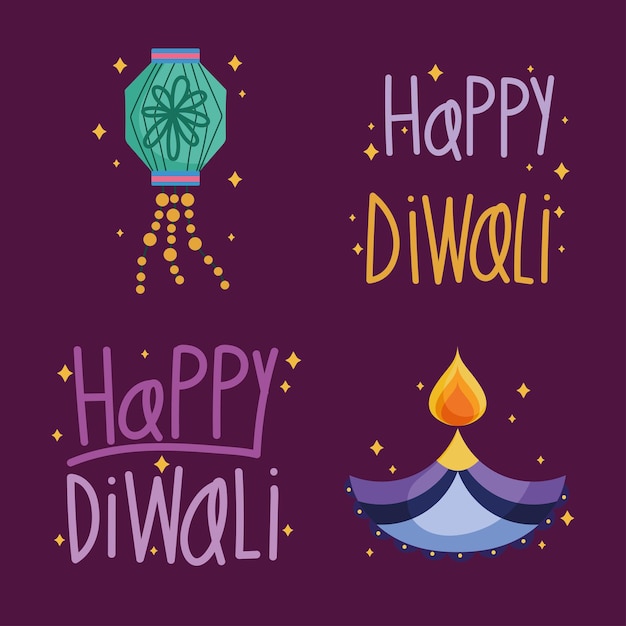 Vector conjunto de feliz diwali