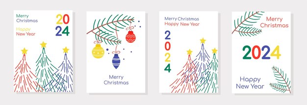 conjunto de Feliz Navidad y Feliz Año Nuevo fondos de tarjetas de felicitación cartel de portada de vacaciones conjunto de