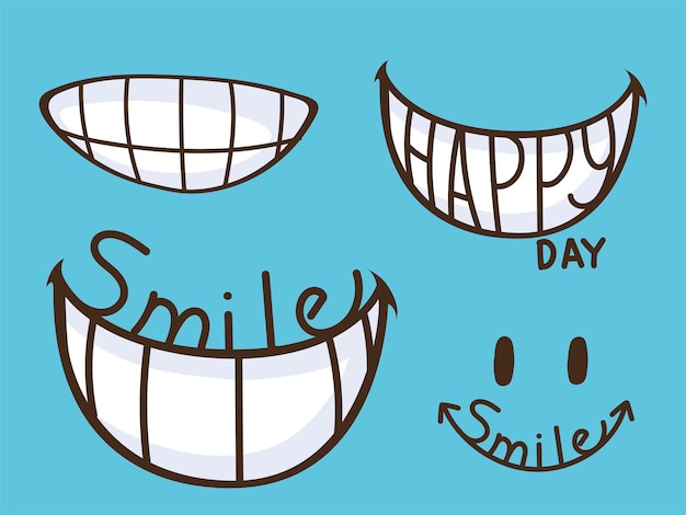 Vector conjunto feliz de sonrisa de dibujos animados