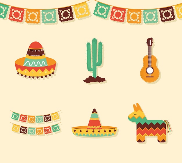 Vector conjunto festivo mexicano