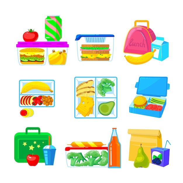 Conjunto de Fiambreras Escolares, Colección Fiambrera con Comida Rápida