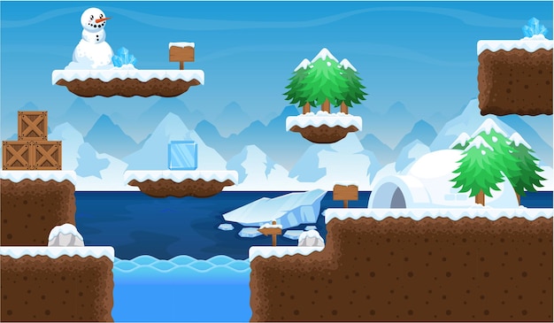 Vector conjunto de fichas de videojuegos de navidad de nieve de invierno