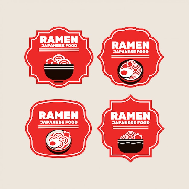 Conjunto de fideos japoneses o insignias de ramen