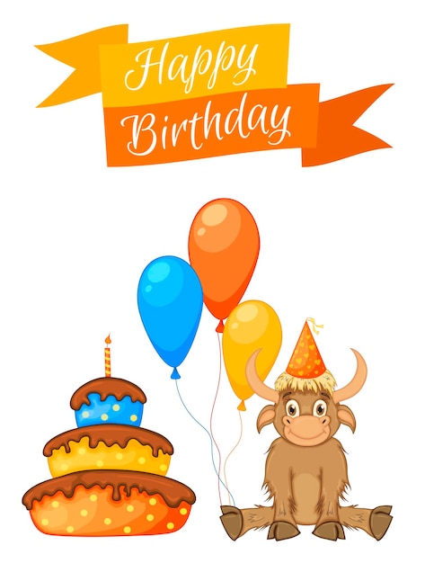 Conjunto de fiesta con gobio y elementos coloridos sobre un fondo blanco Inscripción Feliz cumpleaños Vector multicolor