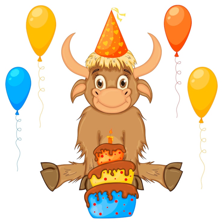 Vector conjunto de fiesta con gobio y elementos coloridos sobre un fondo blanco inscripción feliz cumpleaños vector multicolor