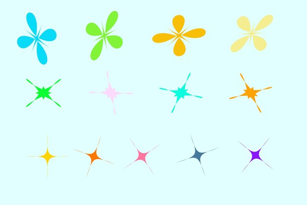Conjunto de figuras de estrellas Colección de figuras de estrellas y flores concepto de brutalismo Colorido