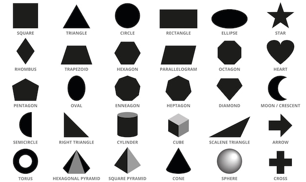 Conjunto de figuras geométricas negras Ilustración de vector de diseño de formas planas