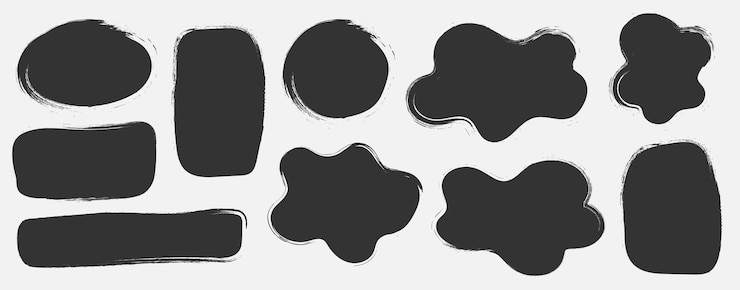 Vector conjunto de figuras onduladas en zigzag negro rectangular de formas orgánicas lúdicas con bordes texturizados elementos artísticos