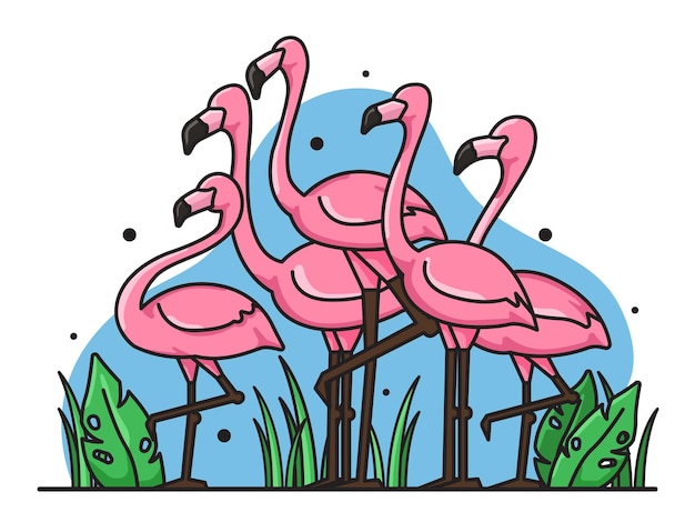 Conjunto de flamencos lindos ilustración de animales vector de camiseta de flamencos rosados ilustración