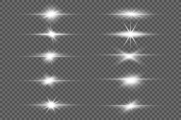 Conjunto de flashes, luces y destellos. Destellos y resplandores de oro brillante.