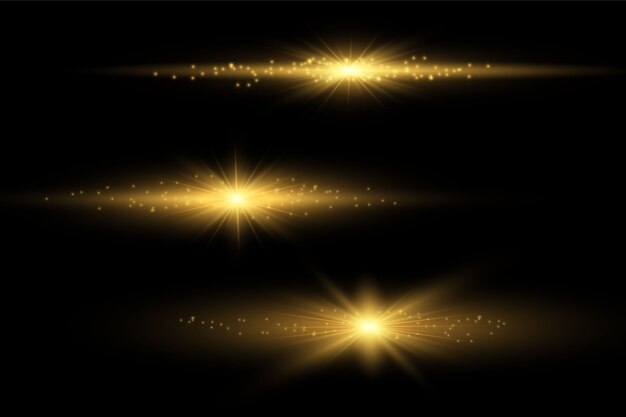Conjunto de flashes, luces y destellos sobre un fondo transparente.