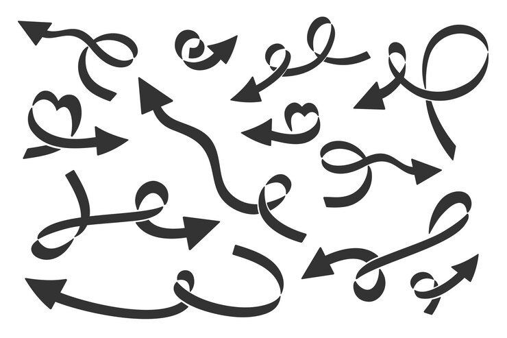 Vector conjunto de flecha de garabato negra dibujada a mano aislada sobre fondo blanco icono de flecha vectorial líneas curvas creativas punteros elementos decorativos signos simples para aplicaciones web de infografía de negocios