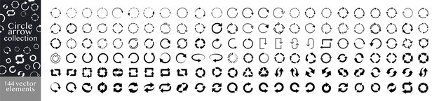 Conjunto de flechas de 144 íconos negras Conjunto de flechas circulares Elementos vectoriales Carga negra