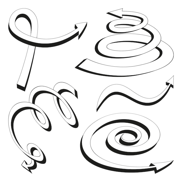 Vector conjunto de flechas 3d dibujadas a mano negras aisladas sobre fondo blanco iconos de marca ilustración vectorial