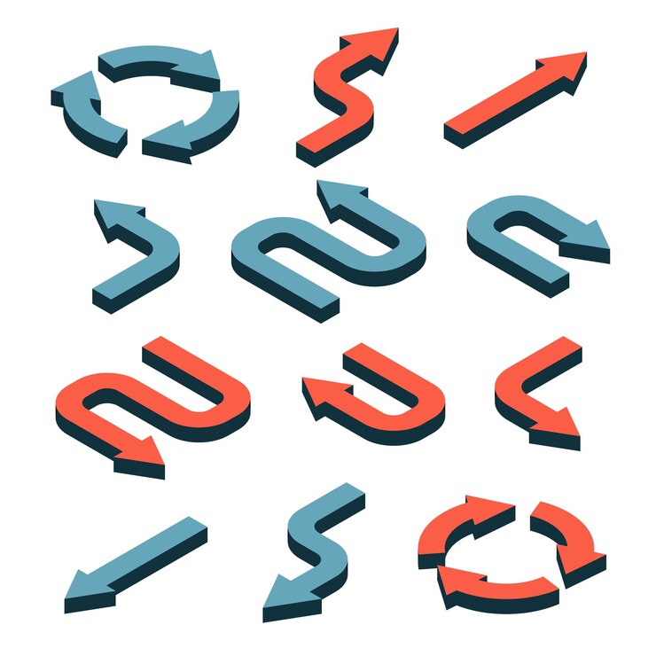 Vector conjunto de flechas 3d isométricas