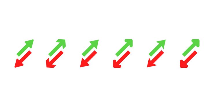 Vector conjunto de flechas arriba y abajo flechas verdes y rojas aumentar y disminuir