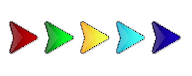 Conjunto de flechas brillantes brillantes Flechas de colores aisladas Botones de flecha brillante Ilustración vectorial