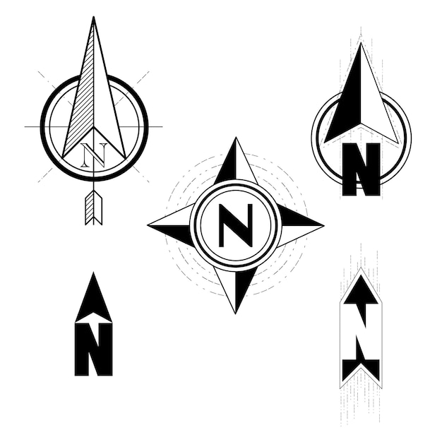 Conjunto de flechas de brújula norte